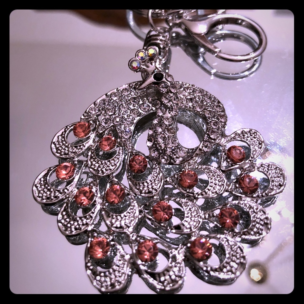 Pink & Silver Crystal Peacock Pendant